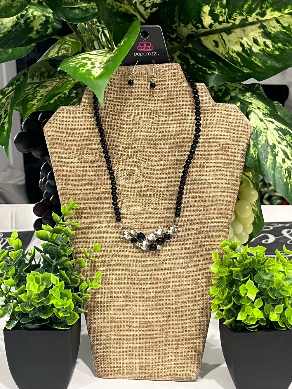 paparazzi Black Bead Necklace and Earring Set with Silver Accents